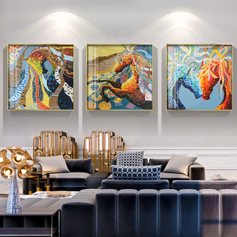 Colorful Animal Art Graffiti Two Horses' head Canvas Painting Wall Art Picture For Living Room Modern Abstract Art Prints Poster