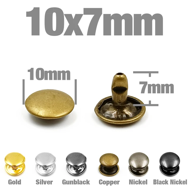 100Sets 5-12mm Metal Double Cap Rivets Stud Round Nail Spike For Leathercraft Repair Shoes Bag Belt Clothing Garment Accessories 10x7mm