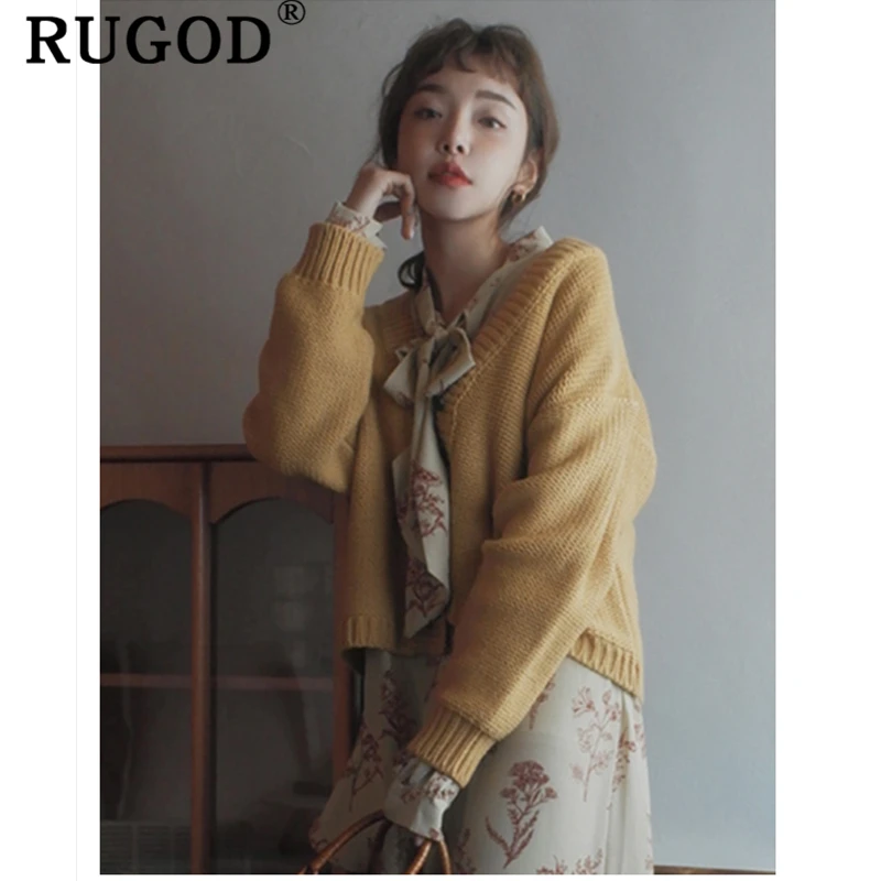 

RUGOD Korean Solid Cardgan sweater coat 2019 new solid single-breasted short style coats auturm Casual Knitted sweaters Cape Top
