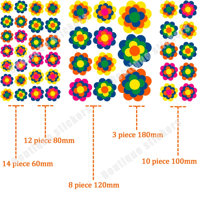 Adesivi Auto Hippie Fiori - 6 Pezzi Flower Power, Per Auto, Moto, Caschi, VW Bulli - Foto 2