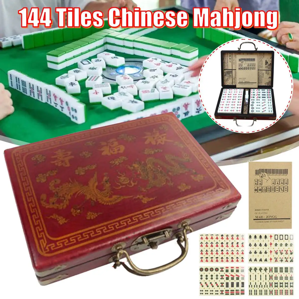 Vintage 144 Piastrelle Mah-Jong Set Di Mahjong Numerato Cinese Set Di Mah-Jong Tavolo Da Gioco Cinese Portatile Con Scatola