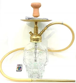 

GALATA Big Scull Figured Glass Base Desktop Hookah Full Set with LED Light Controller and Colored Body Options H: 20" Shisha