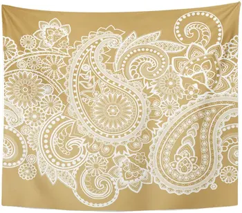 

Tapestry Brown Pattern Based on Traditional Asian Paisley Gold Persian Tapestries Wall Hanging for Living Room Bedroom Dorm
