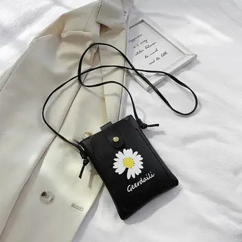 

Women PU Leather Simple Phone Pouch Daisy Crossbody Bags Flower Shoulder Handbag Popular Simple Female Daily Bag