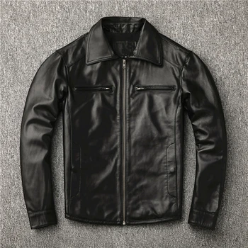 

New Black Large Size 4XL Motorcycle Jacket Men Slim Lapel Genuine Lambskin Real Leather Coat Short High Quality Outwear