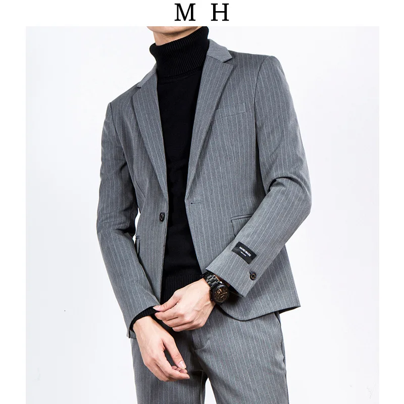 Light grey suit coat EWQ/маленький мужской костюм в полоску, Свободное пальто, Весенняя мода, тренд, Мужской умный Повседневный Блейзер, куртка 0064 - Цвет: Light grey suit coat