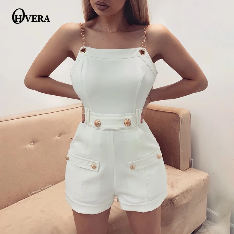 

Ohvera White Playsuit Women Sexy Metal Spaghetti Strap 2019 Summer Rompers Womens Jumpsuit Overalls Streetwear