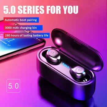 

F9 TWS Bluetooth 5.0 Wireless Headphones In-ear Stereo Earbuds Sport Waterproof Handsfree Headset with 2000 mAh Power Bank