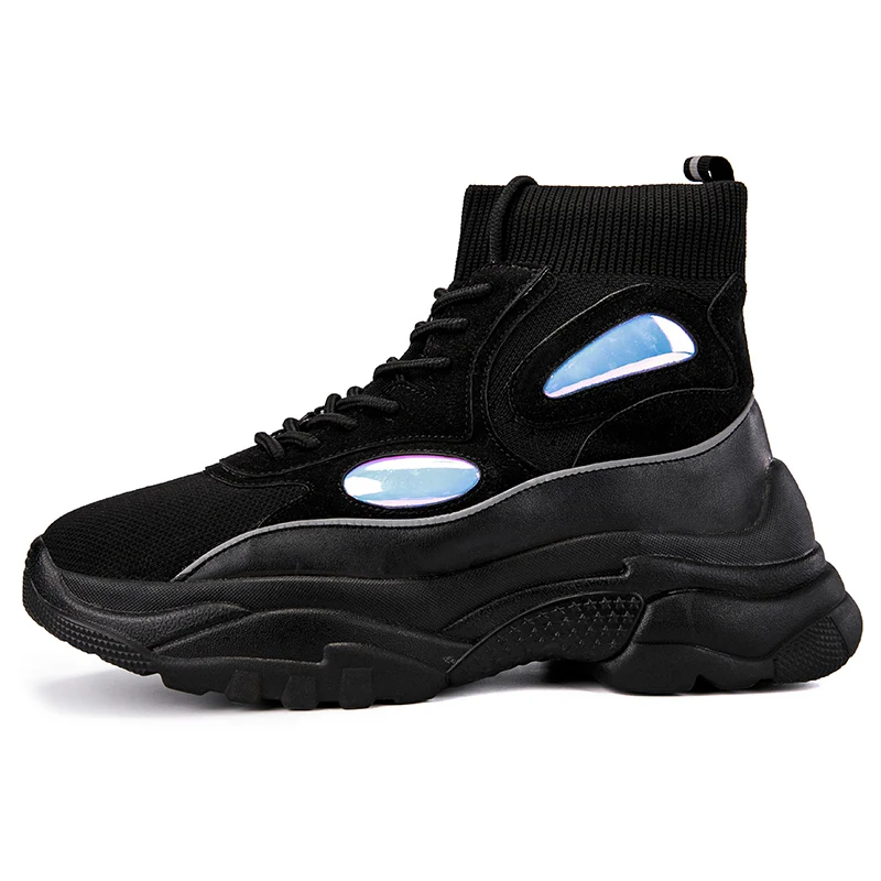Тренд, мужские кроссовки на толстой подошве, мужские кроссовки на платформе, увеличивающие рост, 6 см, Повседневная дышащая Уличная обувь - Цвет: Black