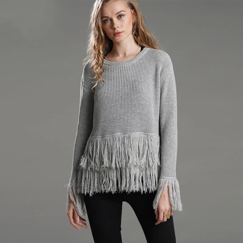 

Women Autumn Sweaters Pullover Tassels Long Sleeve Knit Pullover Sweater Women 2019 New