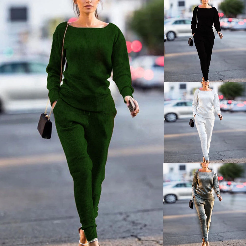 

Solid Cotton Sweatshirt Pants 2Pcs Suits Sport Wear 2019 New Women Fashion Casual Jogger Sets Simple Daily Autumn Tracksuit