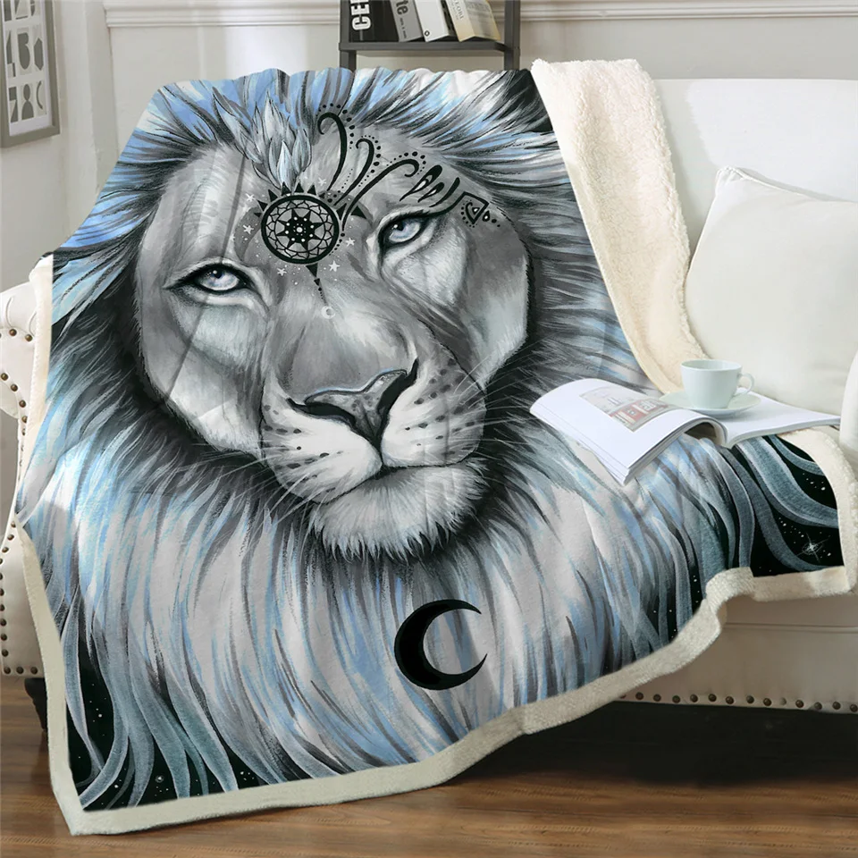 Львиная галактика от Пикси холодное искусство одеяло s для кровати Ловец снов льняное одеяло акварельное животное шерпа одеяло Луна плюшевое покрывало