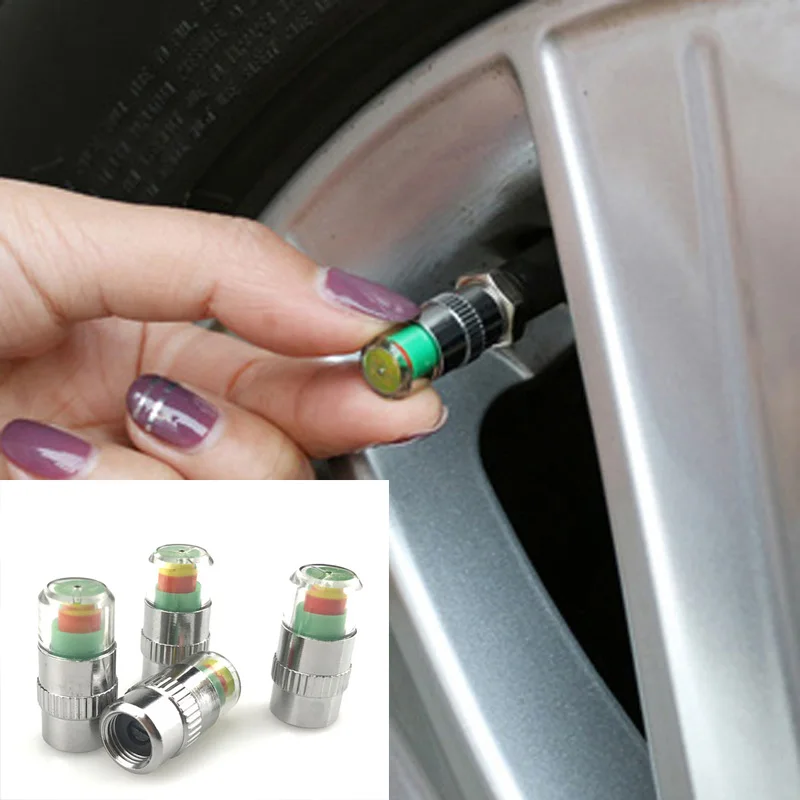 4pcs Car Tire Pressure Gauge Indicator Alert Monitoring Valve Cap for