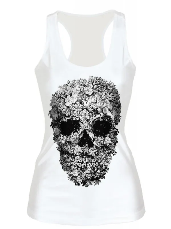 Digital Printing Lady's I-shaped vest with small flower Skull vest shirts
