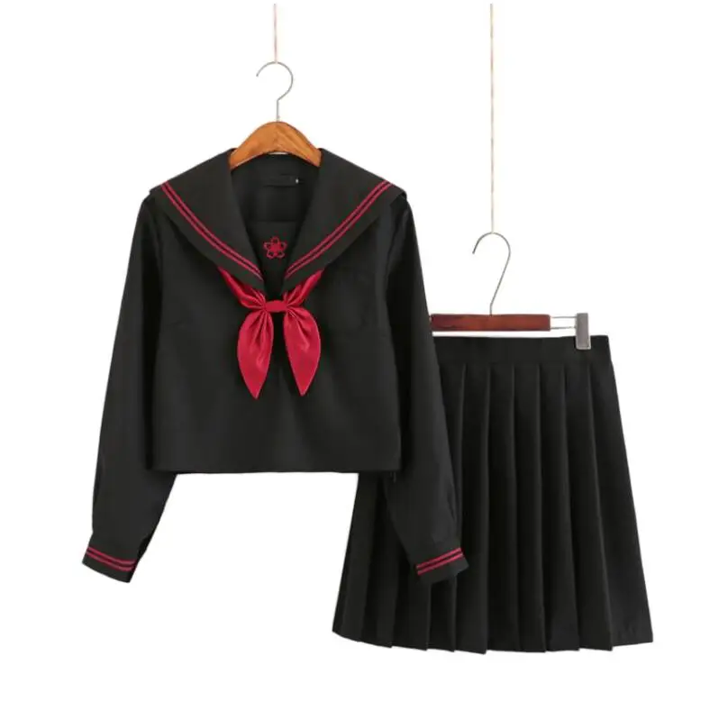 Осень японская школьная форма для девочек, Милая зимняя куртка с длинными-длина Sailor Топы плиссированная юбка комплекты Косплэй костюм JK серии - Цвет: Long Sleeve Sets