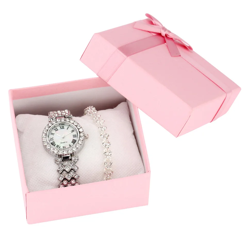 Watch-Box-Sets Bangle Wristwatch Bracelet Rhinestones Gifts Quartz Female Womens Luxury