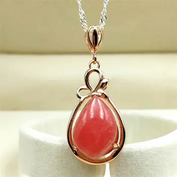 

Newly Natural Red Ice Rhodochrosite Gemstone Pendant 28x17mm Gemstone Women Necklace Jewelry Rose Gold Plated AAAAA