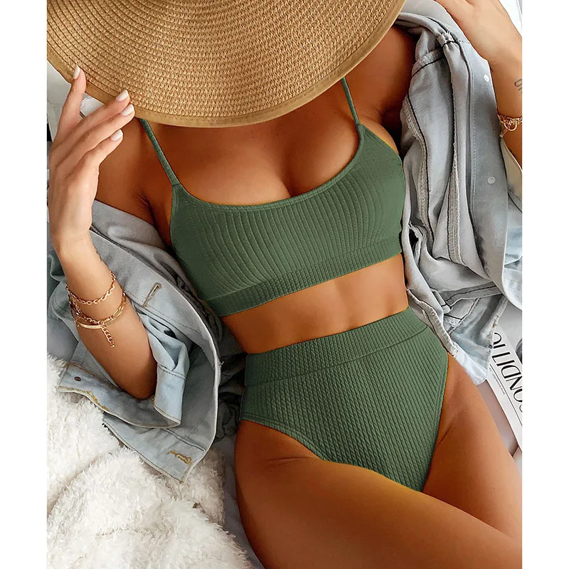 red bikini set INGAGA High Waist Bikinis Swimwear Women Push Up Swimsuits Ribbed Bathing Suits High Cut Sexy Biquini 2021 Summer Beachwear sexy bikini set