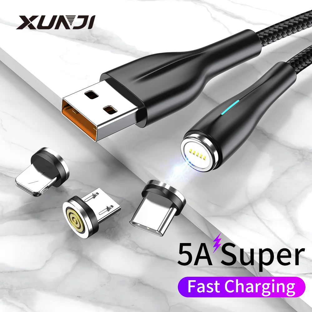 Магнитный USB-кабель для зарядки XUNJI Type C Micro-провод шнур быстрой Huawei iPhone Xiaomi Poco f3 m3 x3