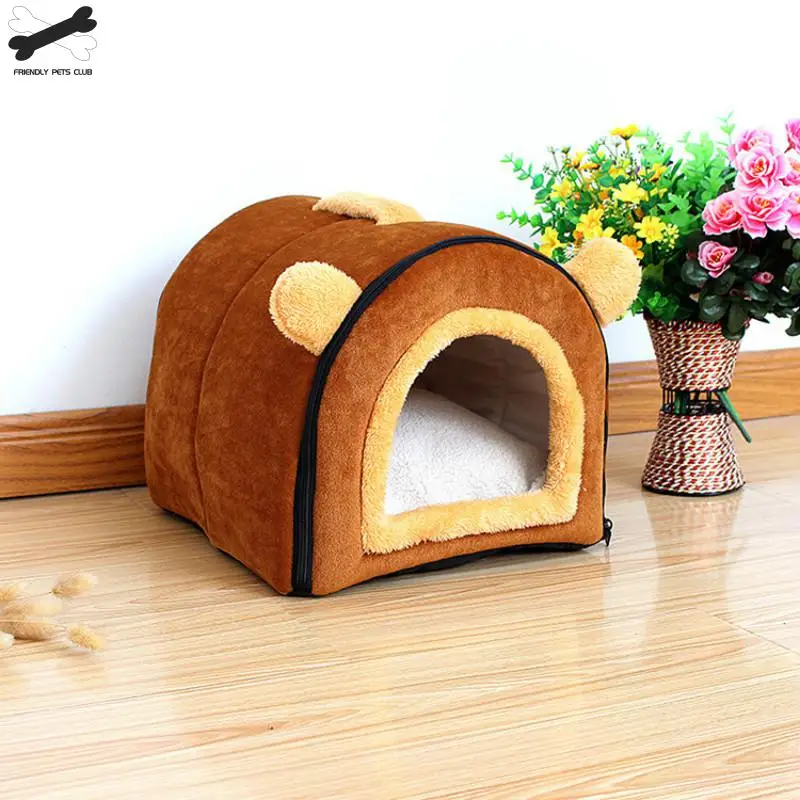 Comfortable Cat Warm Cave Lovely Bow Design Puppy Winter Bed House Kennel Fleece Soft Nest For Small Medium Dog House For Cat