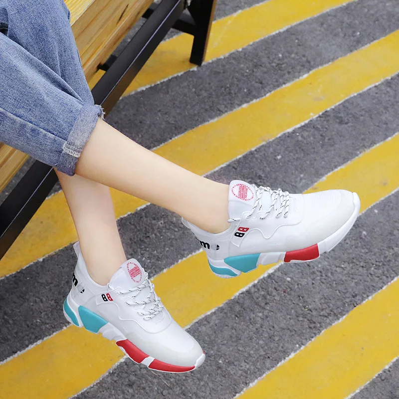 white 9208 Г. Новая Осенняя женская обувь для альпинизма кроссовки на плоской подошве с круглым носком женская повседневная обувь на шнуровке смешанных цветов для активного отдыха - Цвет: white 9208