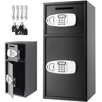 

Double Door Security Safe Box Steel Safe Box Strong Box with Digital Lock for Money Gun Jewelry Black