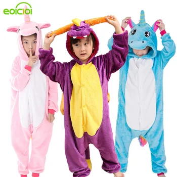 

kigurumi Animal Unicorn dinosaur Stitch Kids Pajamas Boys Girls Sleepwear winter sweet children pajamas set cartoon Christmas