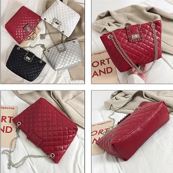 

Pu Leather Women's Bag 2020 New Style Rhombus Chain Bag Fashion All-match Shoulder Crossbody Bags Texture Large Capacity Handbag