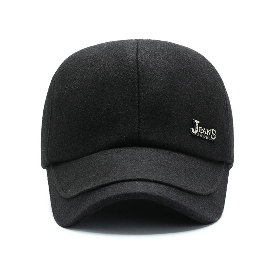 Новая зимняя Шерстяная кепка в стиле хип-хоп, мужские осенние однотонные бейсбольные шапки с ушками, Повседневная шляпа для отца, мужская смешанная шапка, вышивка на кепке, черный, серый