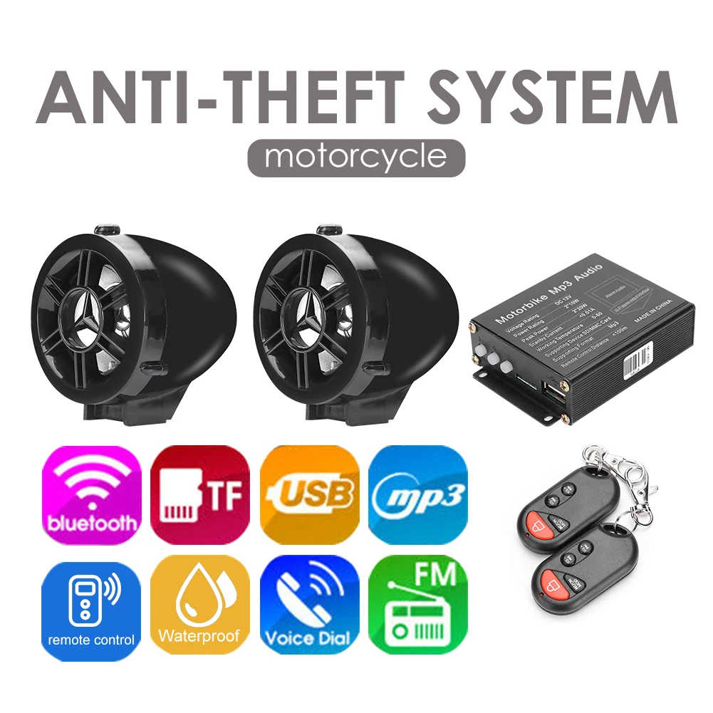 

Motorcycle Anti Theft Alarm System Waterproof MP3 FM Radio Bluetooth Speaker Stereo Amplifier Sound System Remote Control