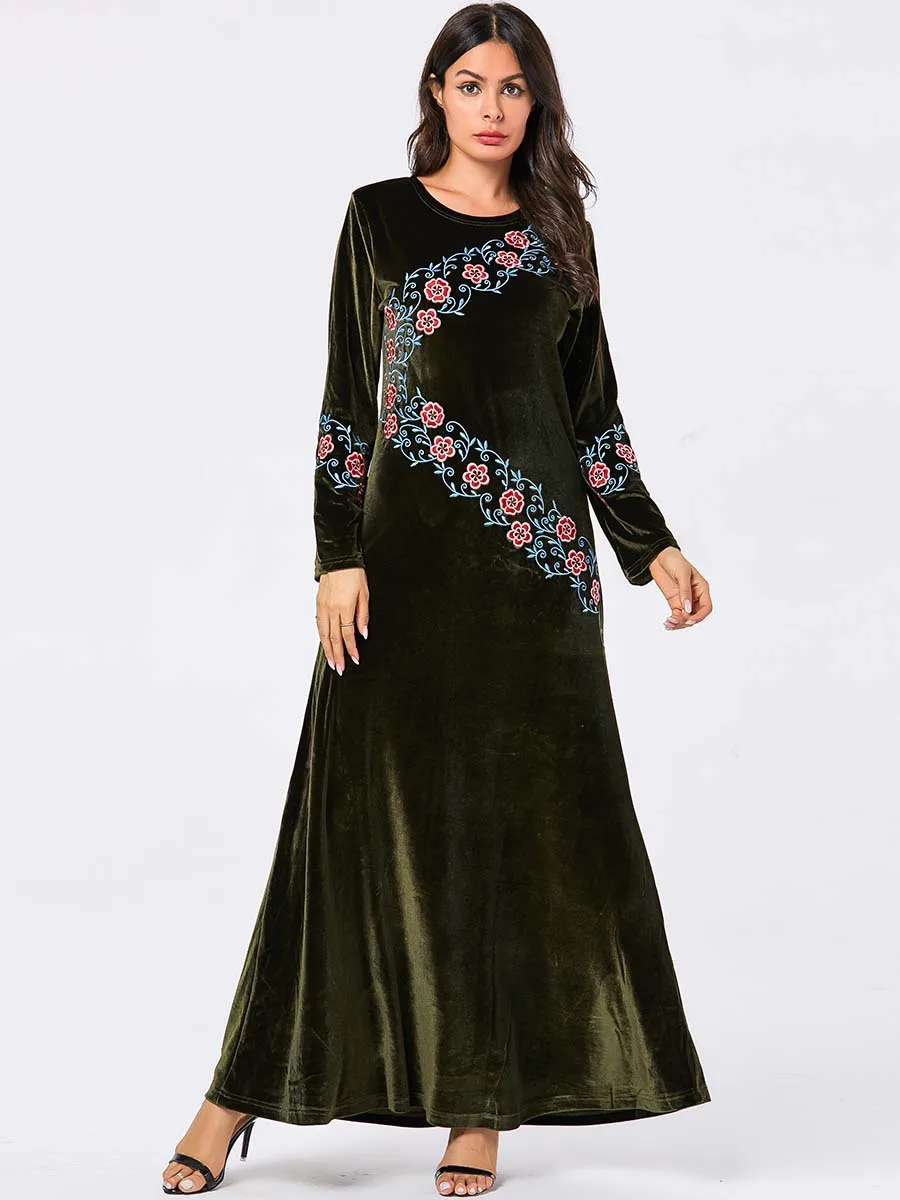 army green Элегантная вышивка, макси-платье мусульманская абайя хиджаб Vestidos кардиган-кимоно длинные халаты Jubah Ближний Восток Eid Рамадан исламский - Цвет: army green