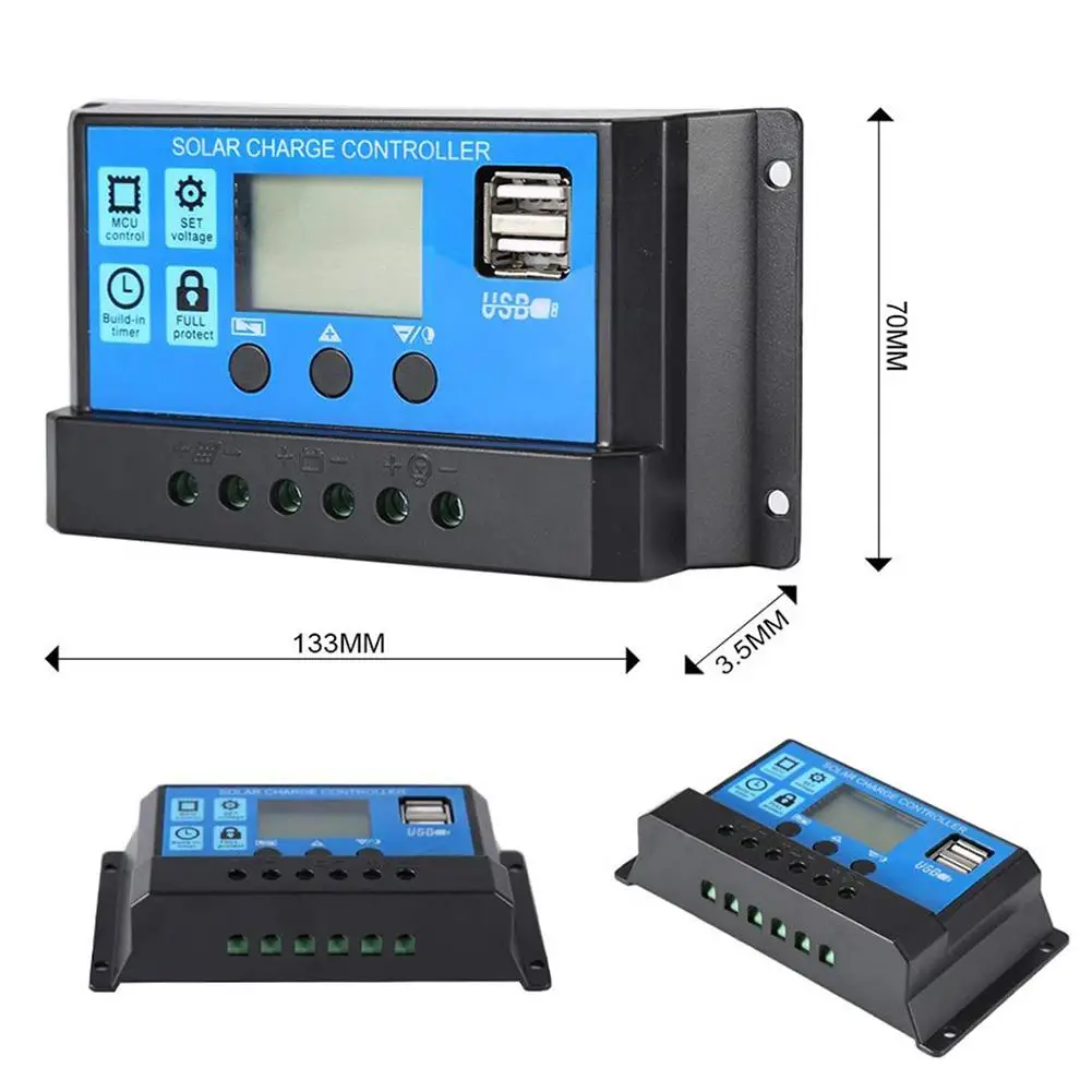 PVM контроллер солнечного зарядного устройства 60A/50A/40A/30A/20A/10A 12 В 24 в автоматический контроллер заряда lcd USB 5 В выход солнечная панель PV регулятор
