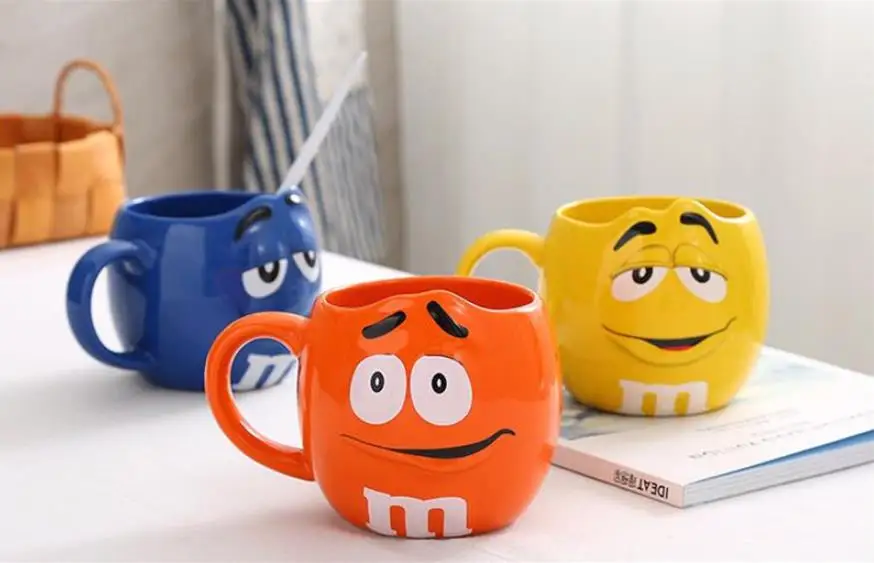 M& M кофейные кружки керамические чайные чашки и кружки большой емкости марка милый боб Экспрессия Мультфильм Креативный