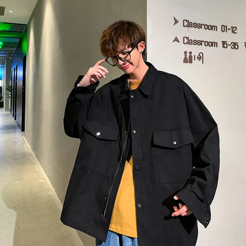 Black Friday Spring Jacket Men's Fashion Solid Color Casual Overalls Jacket Mens Streetwear Loose Hip Hop Bomber Jacket Men Outwear M-2XL