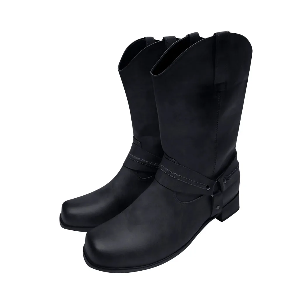Goedkoop Sagace Leren Laarzen Mannen Schoenen Winter Laarzen Mannen Antislip Waterdicht Slip On Ronde Neus Gesp Lage Hakken schoenen Cowboy Laarzen Schoenen