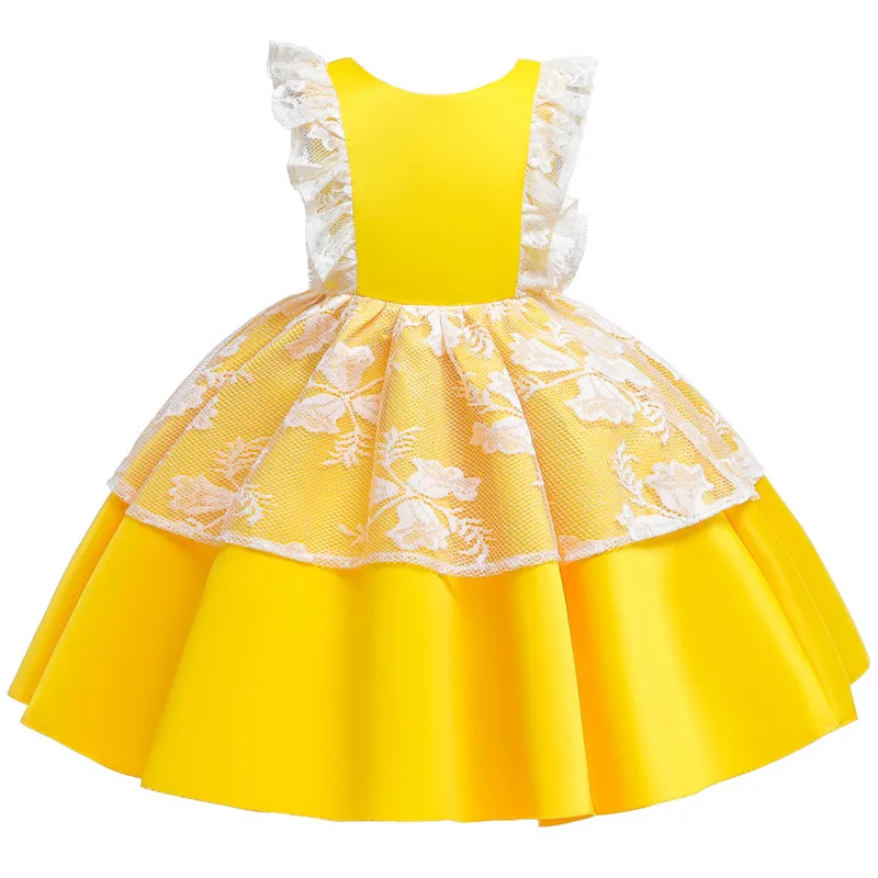 Платье-пачка с бантом для маленьких девочек платье для крещения с открытой спиной и цветочным рисунком для девочек от 0 до 5 лет, одежда для дня рождения, свадьбы, одежда для малышей - Цвет: yellow