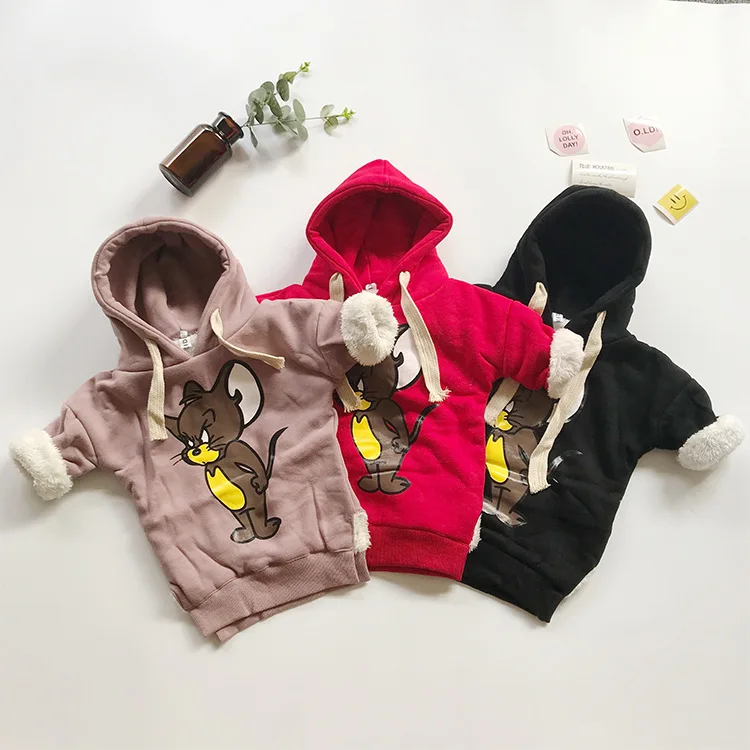 Girls Cartoon plus Velvet Hoodie INS Hot Selling Winter New Style Children Mid-length Thick Coat