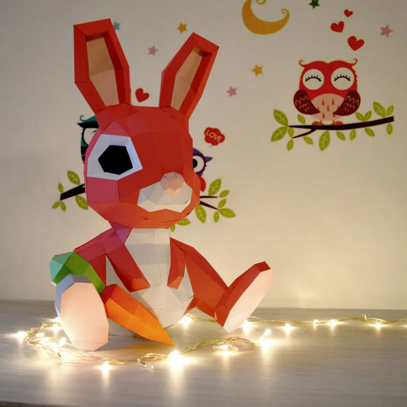 Съесть моркови кролик 40 см бумага 3D DIY материал ручной Творческий Декор для дома