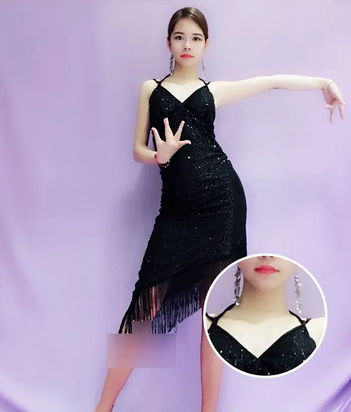New Latin Dance Competition Dresses V-Neck 1920s Flapper Dress 4colors Salsa Dress Tight Sequins Latin Dance Costume