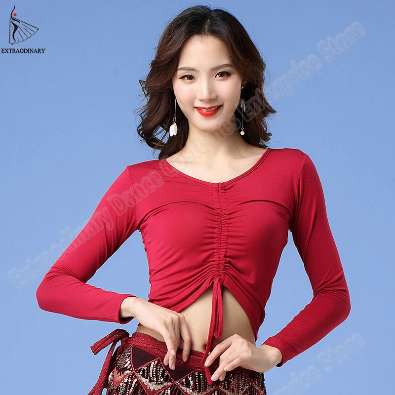 New Women Belly Dance Costume Top Practice Clothes Long Sleeve Stage Performance Sexy Bellydance | Тематическая одежда и