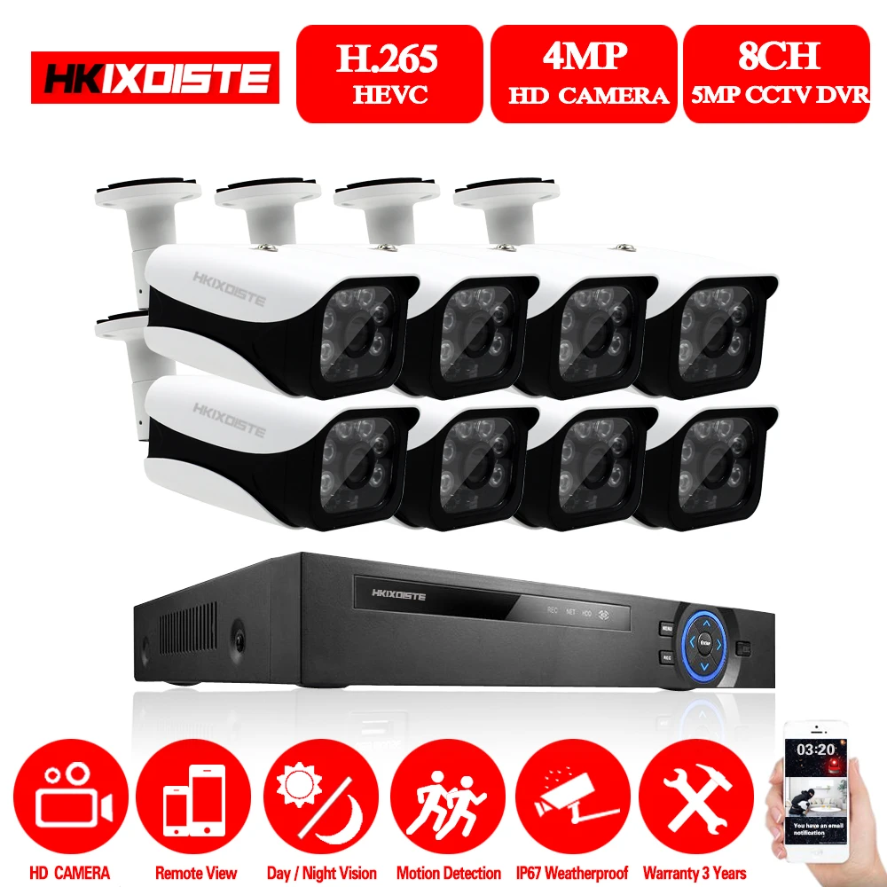 HKIXDISTE Full HD 8CH AHD 4MP домашняя уличная CCTV камера система 8 канальная Камера