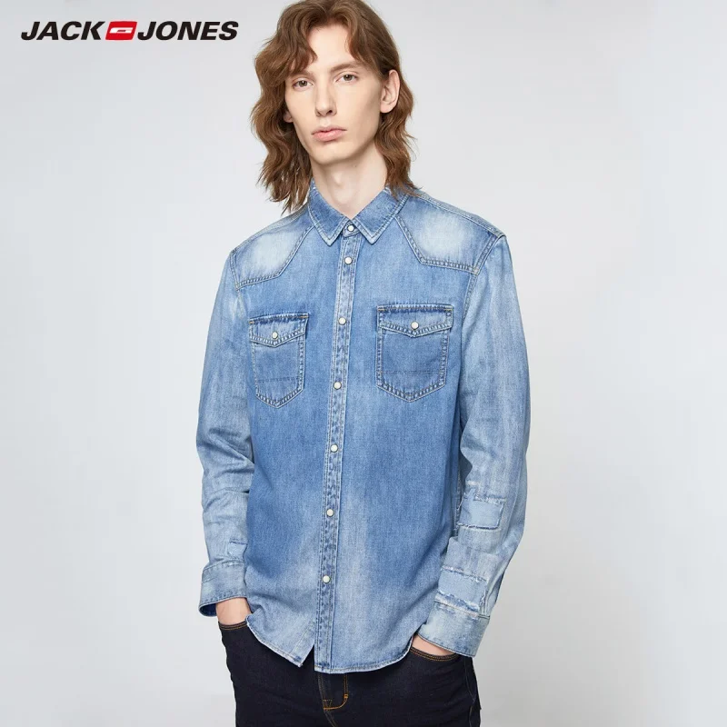 Джинсовая рубашка Jack &amp Jones Мужская модная повседневная одежда из денима с