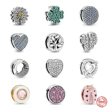 2022 New 925 Silver Pendant Beads Fit Pandora Flat Style Original Bracelet Positioning Buckle Clip Women Charms DIY Jewelry Gift