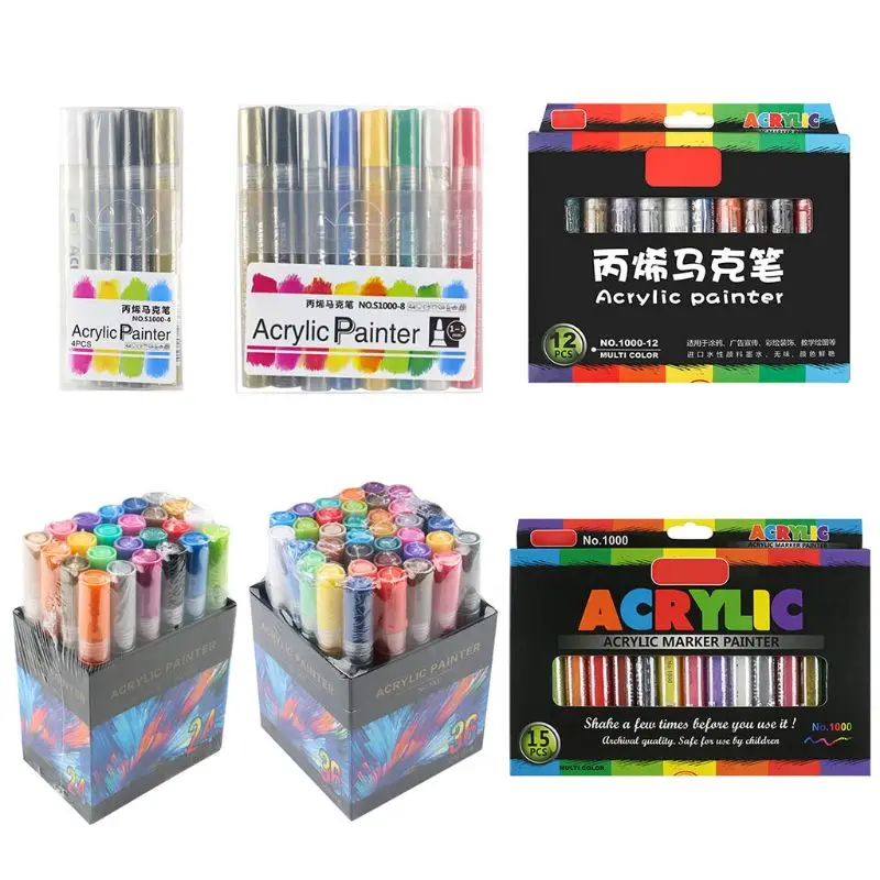 

4/8/12/15/24/36 Colors Acrylic Paint Marker Pen Detailed Marking for DIY Album Glass Ceramic Rock