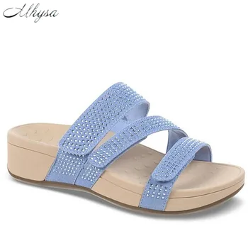 

2020 Women Sandals Fashion Crystal Wedges Shoes for Women Slippers Summer Sandals Flip Flops Women Beach Casual Shoes Women