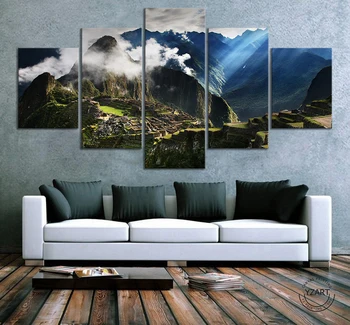

5pcs Multi-style Machu Picchu Scenery Painting Sofa Background HD Pictures Canvas Painting for Home Decoration,Unframed