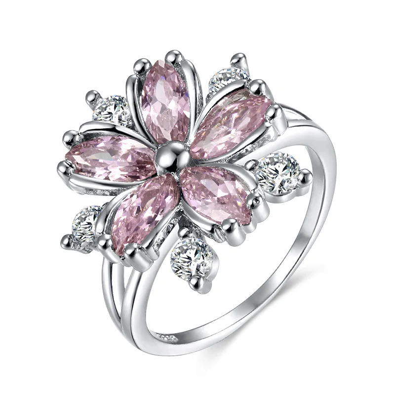 Silver Ring Wedding Rings Silver Rings Cherry Blossom Shape Zircon Ring 925 Silver Ladies Ring