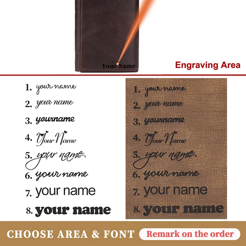Personality Engraving Name Men Short Portable Zero Wallet Two-Fold Card Holder Genuine Leather Custom wallet Short Purse Clutch