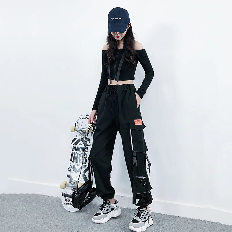 Black Jazz Dance Costume Women Street Dance Practice Wear Hip Hop Rave