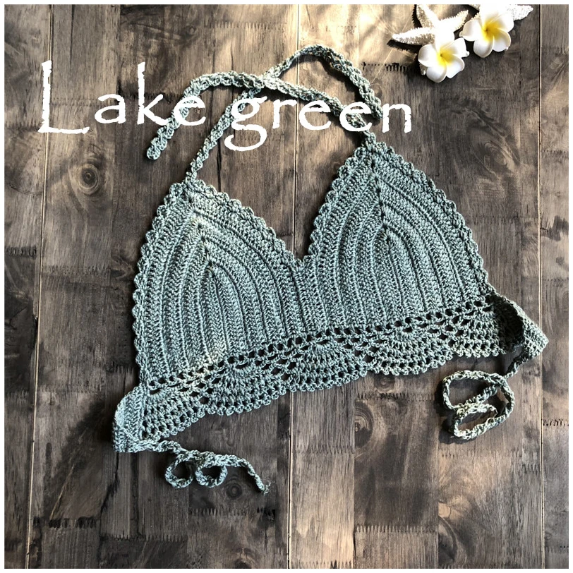 New Bikini Top Handmade Brazilian Solid Women Halter Bralette Knitted Boho Beach Bathing Bikinis Crochet Suit Top Swimsuit